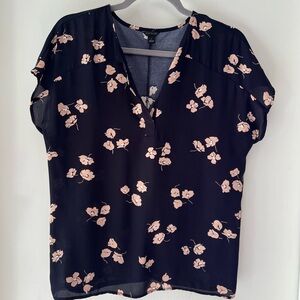 Ann Taylor Navy and Pink Blossom Blouse